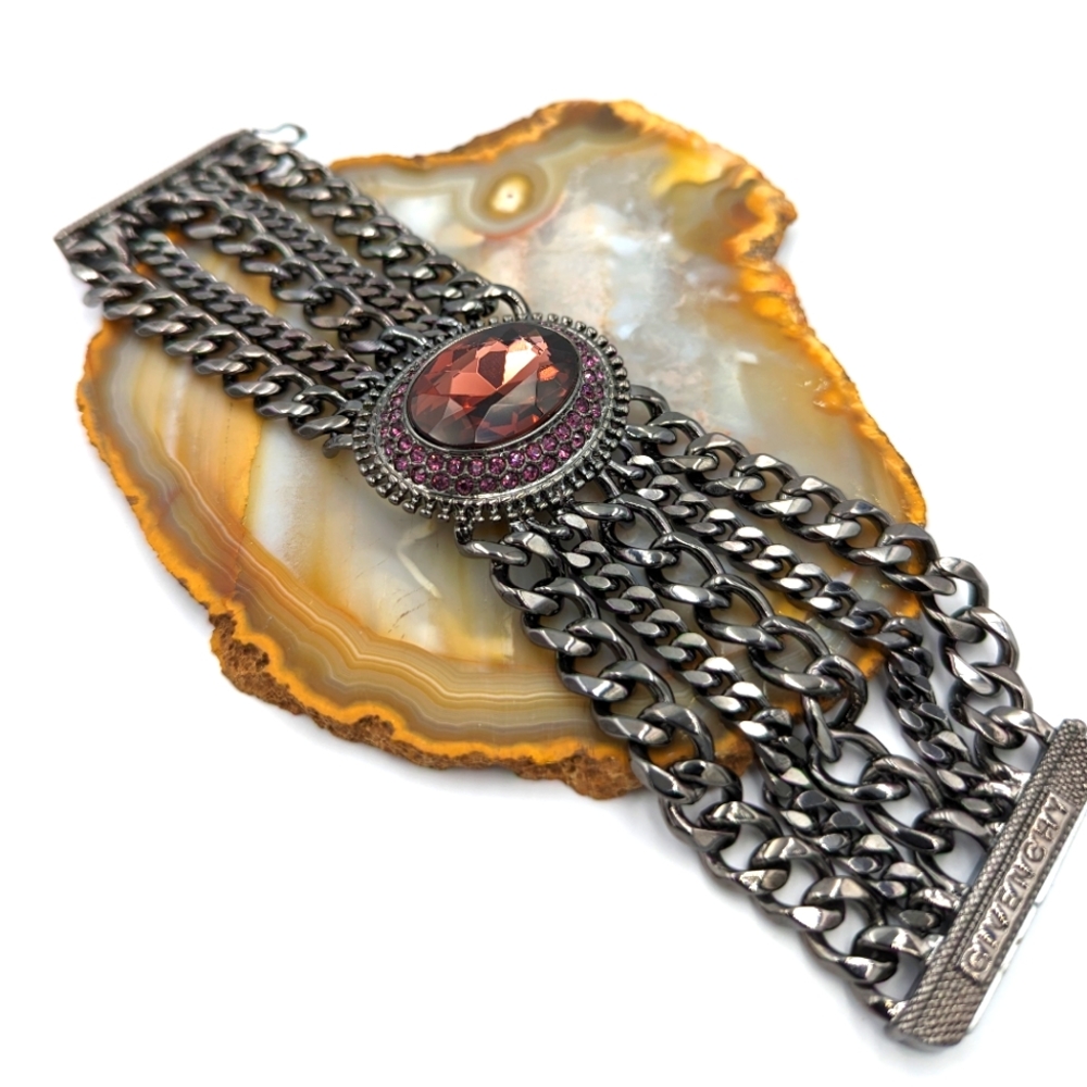 Givenchy Swarovski Crystal Multi Chain Gun Metal Bracelet